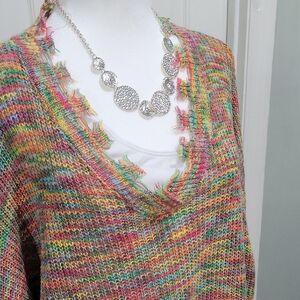 Haptics Women's Multicolor Knit Sweater With Chop Chop Fringe Oversized L